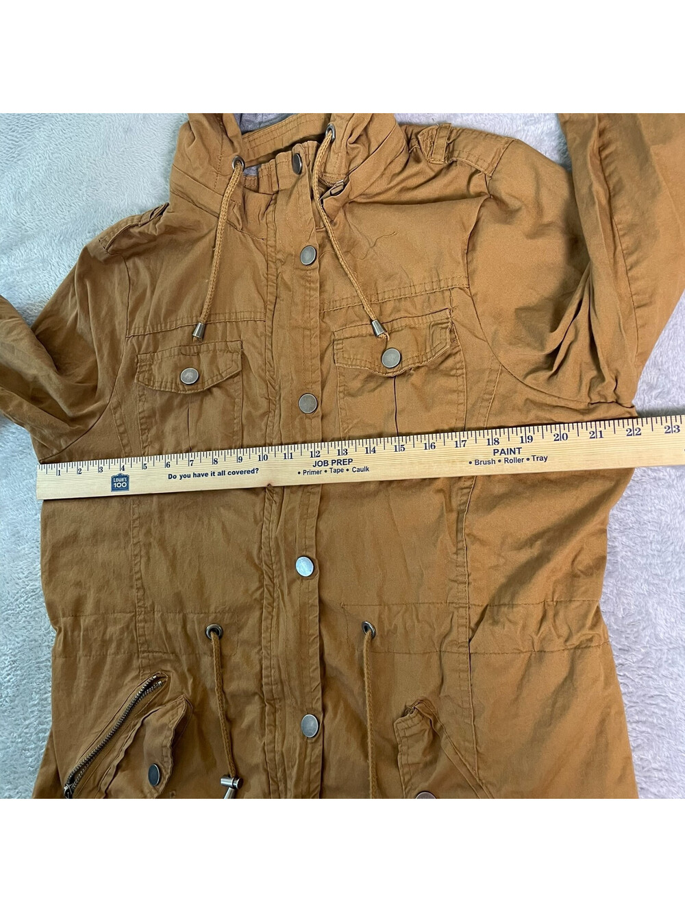 YMI Collection Hooded Utility Jacket Womens XL Brown Cotton Field Cargo Military - Picture 7 of 11